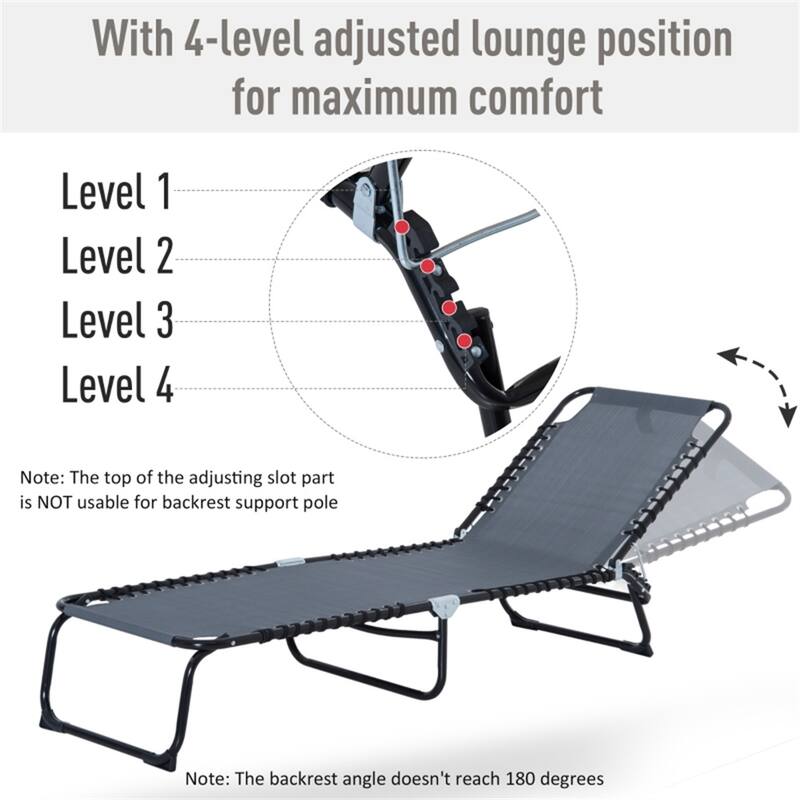 Adjustable Reclining Outdoor Lounge Chair Foldable Portable Camping Poolside Patio with Mesh Fabric and Steel Frame