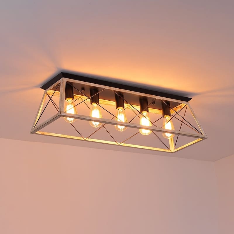 Farmhouse 5-Light Trapezoidal Cage Iron Ceiling Light