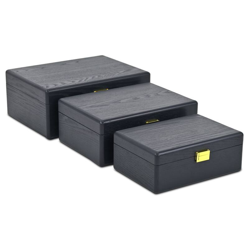 Sable Set of 3 Rectangular Decorative Storage Boxes - Navy Blue - N/A