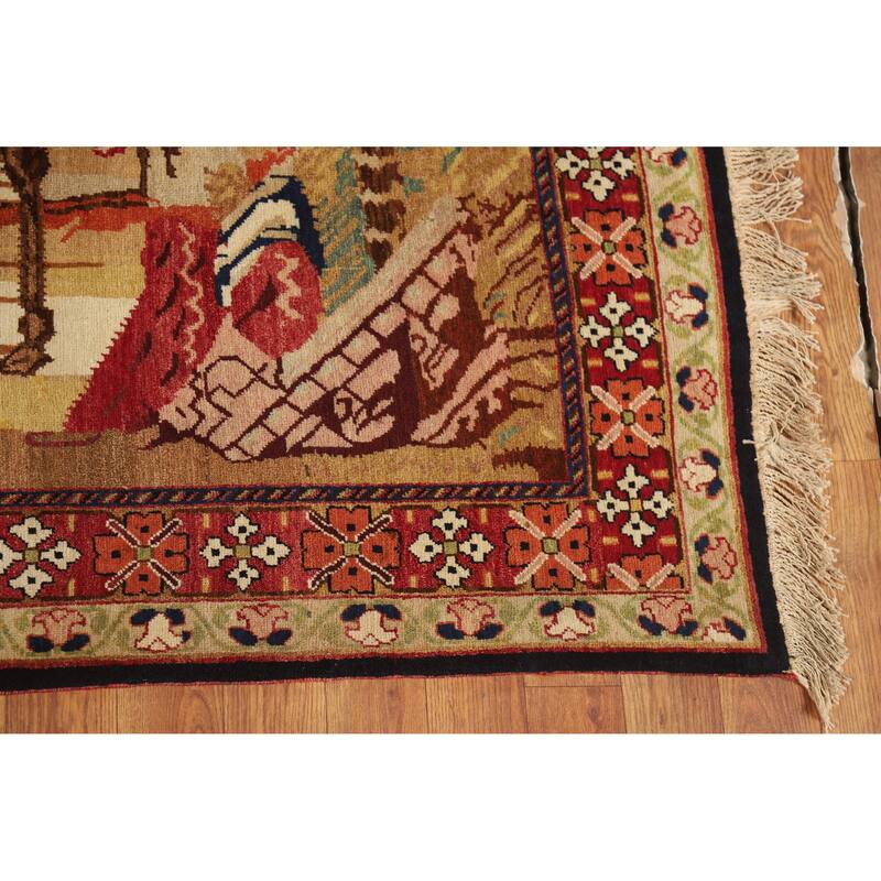 Vegetable Dye Karabagh Oriental Rug Hand-Knotted Wool Carpet - 4'2" x 5'11"