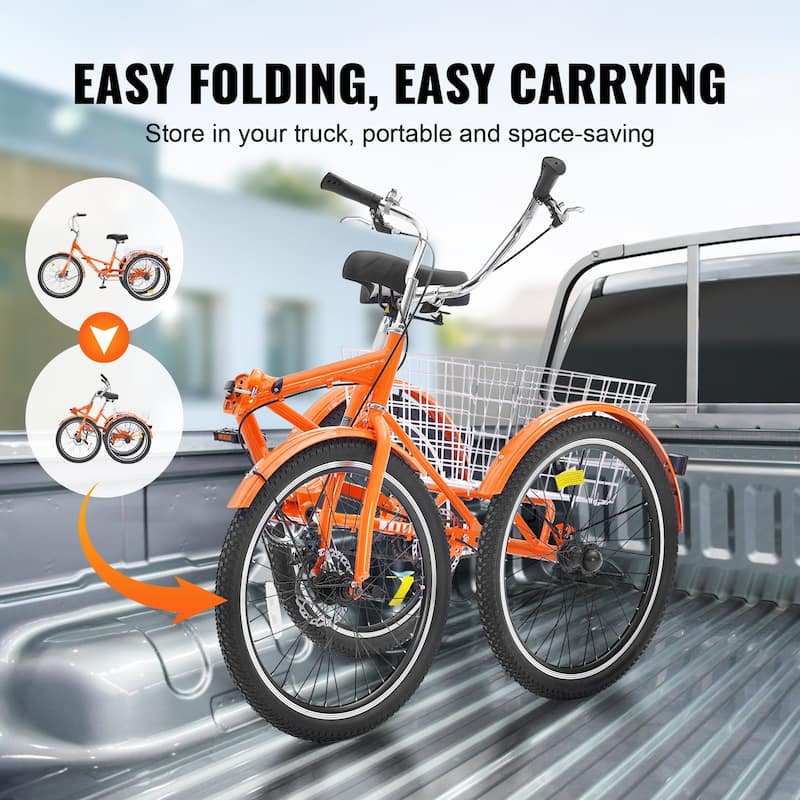 26-Inch Adult Folding Trikes with Large Rear Basket - 72 x 29.9 x 46.3 in