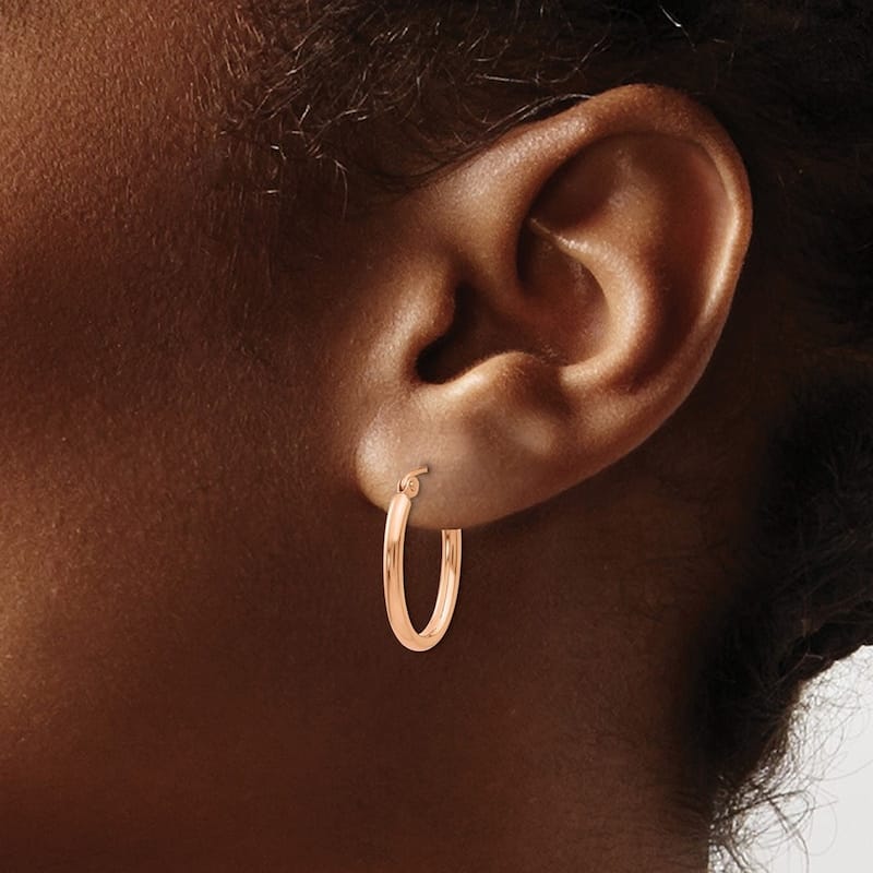 Curata 14k Rose Gold Polished Tube 21x2mm Oval Hoop Earrings