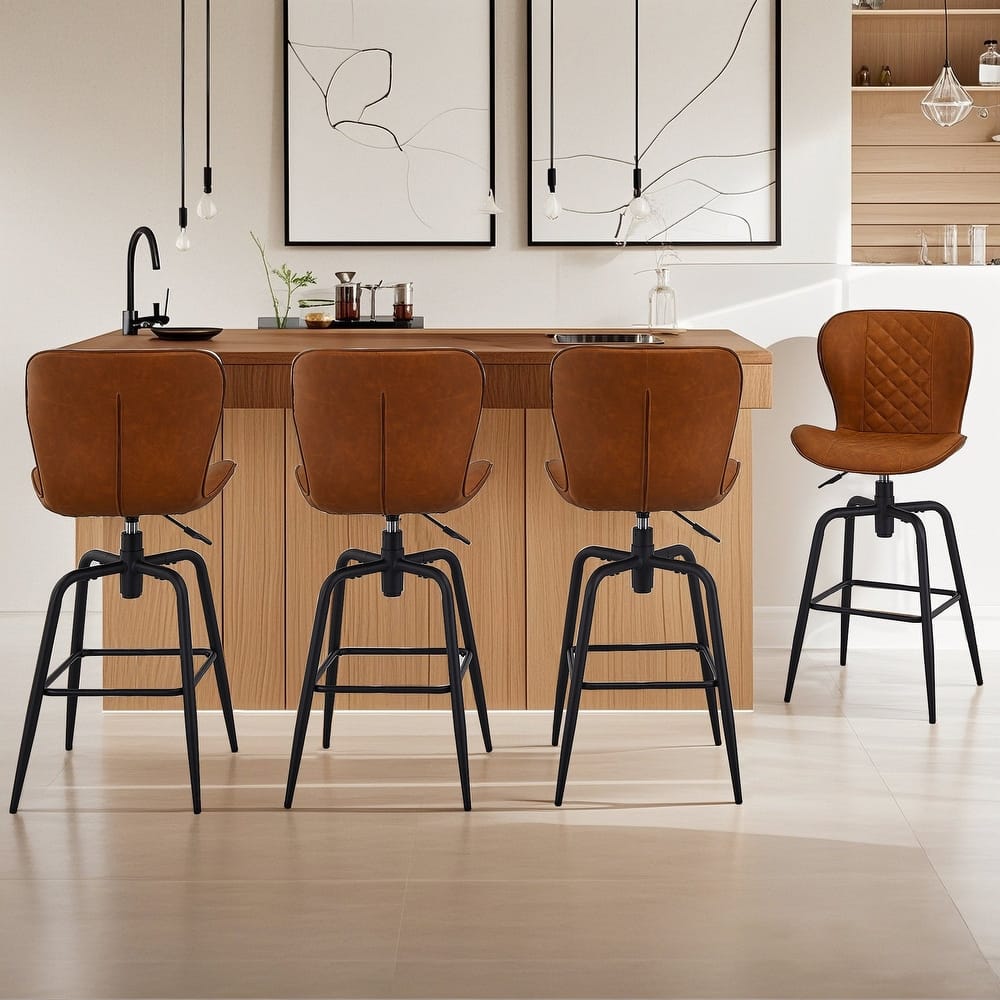 VECELO Counter Height Barstools Adjustable Kitchen Bar Stools with Back Armless PU Leather Barstools Set of 2/4/6