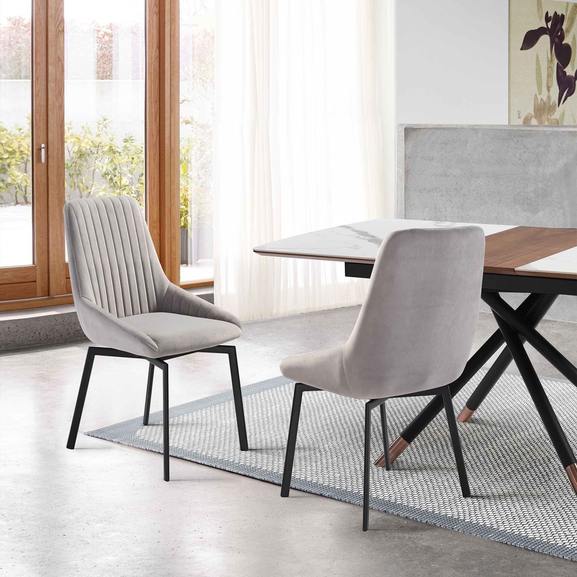 Grey fabric dining clearance chairs with black legs