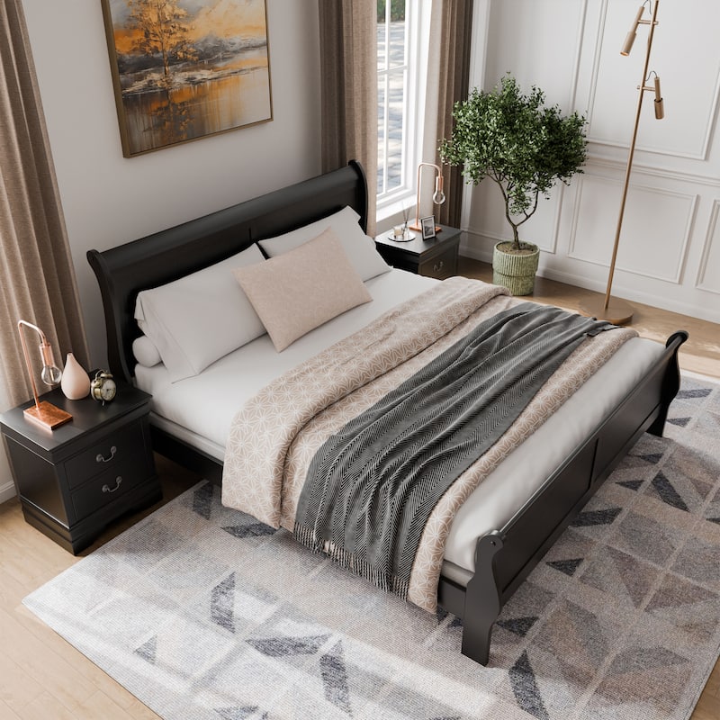 Furniture of America Devi Traditional Solid Wood 3-Piece Bed and 2 Nightstand Bedroom Set