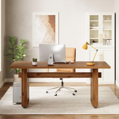 70.1-Inch Executive Desk, Large Computer Office Desk with Sturdy Fluted Pedestal