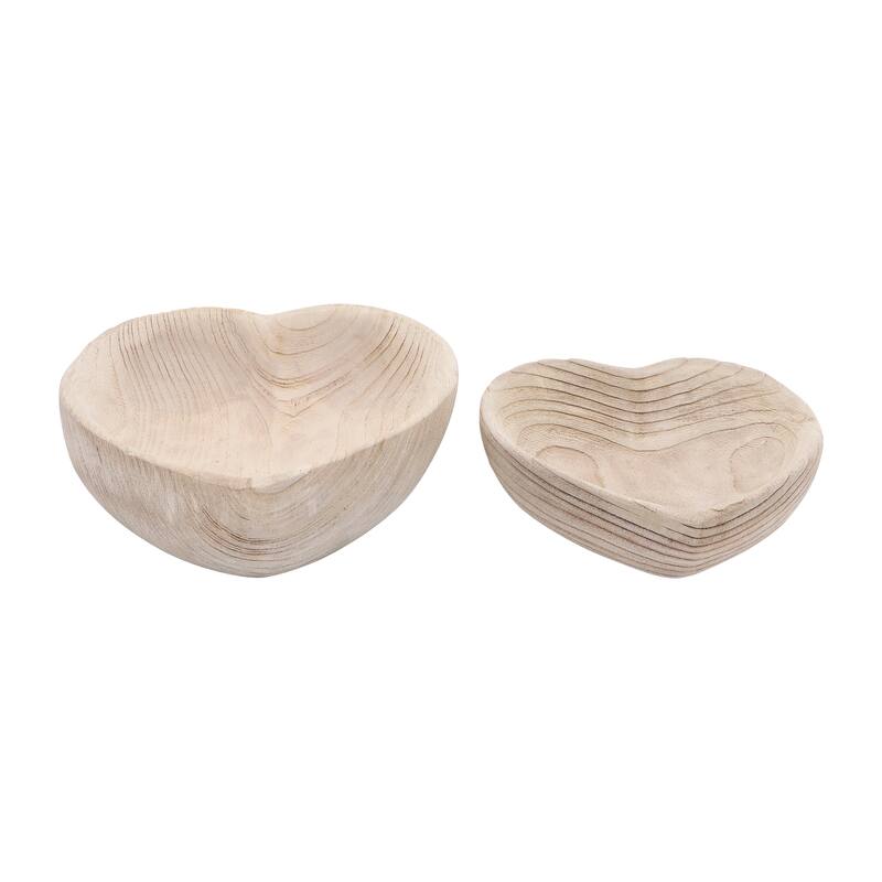 Sagebrook Home Handcrafted Paulownia Wood Decorative Bowls, Heart-Shaped Nesting Design, Set of 2 - 10" x 10" x 3"
