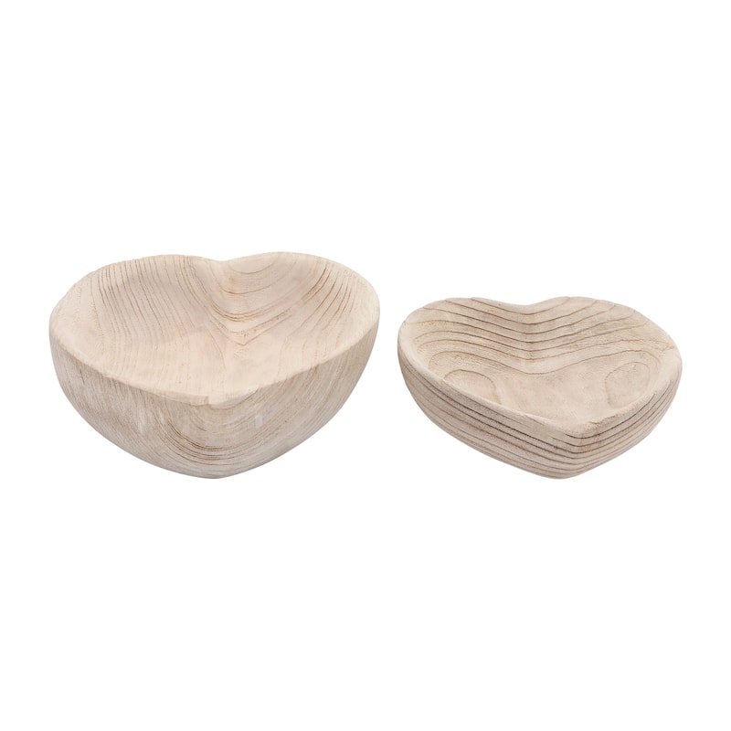 Sagebrook Home Handcrafted Paulownia Wood Decorative Bowls, Heart-Shaped Nesting Design, Set of 2 - 10" x 10" x 3" - Brown