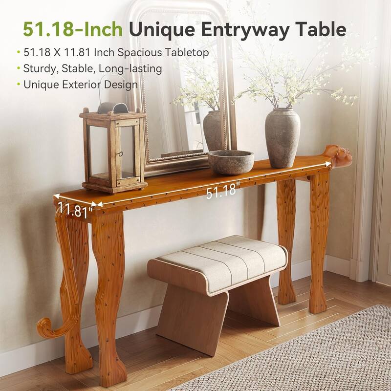 63-Inch Solid Wood Console Table Behind The Couch, Modern Entryway Table - Walnut - 63" W × 11.81" D × 29.53" H