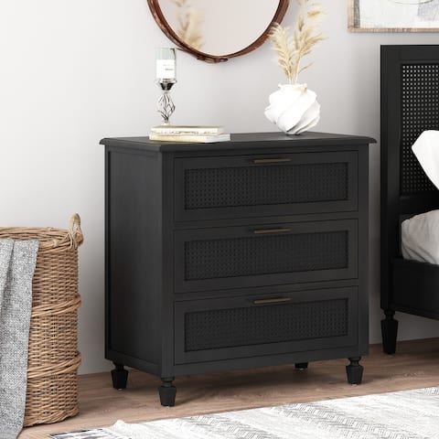 Newell Rustic Acacia Wood and Cane 3 Drawer Dresser by Christopher Knight Home