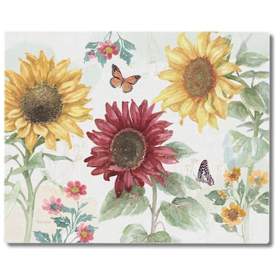 Tempered Glass Counter Saver / Cutting Board Sunflower Splendor - 15" x 12" Made in the USA