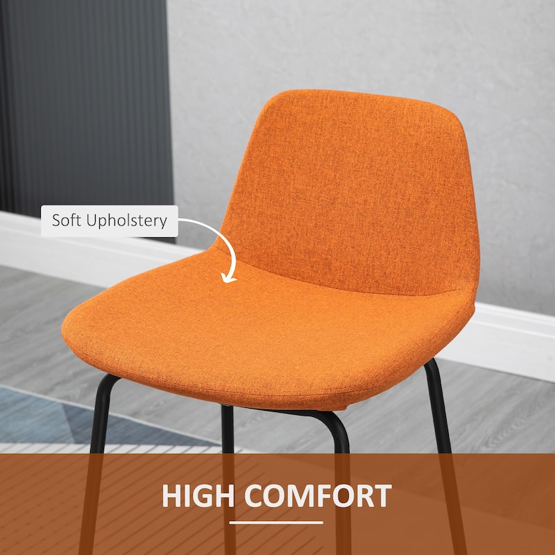 HOMCOM 29.5" Seat Height Bar Stools Set of 2, Upholstered Bar Chairs, Armless Barstools with Back, Steel Legs