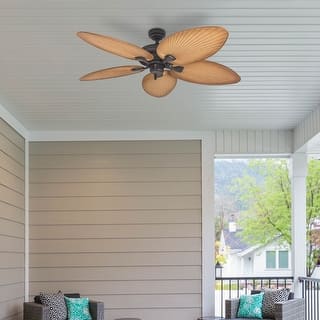 52" Honeywell Palm Island Bronze Indoor/Outdoor Ceiling Fan with No Light, Pull Chain, 5 Palm Leaf Blades, Damp-Rated