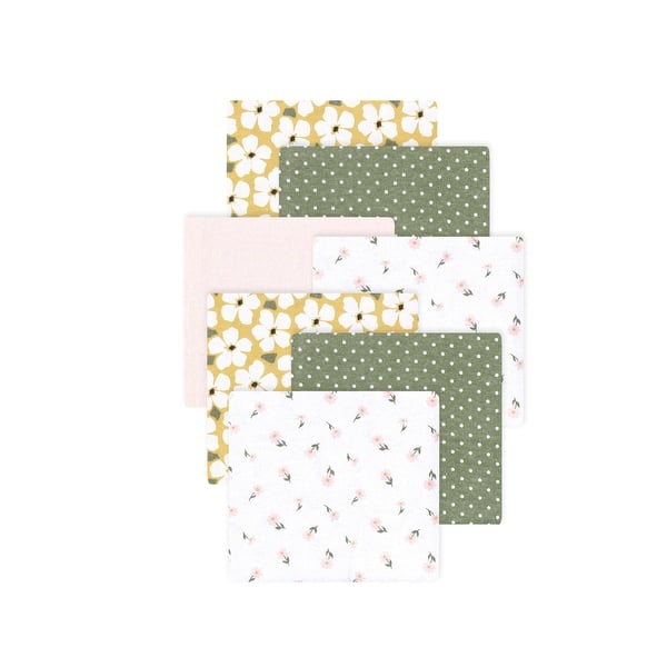 slide 1 of 1, Little Treasure Hudson Baby Girls Cotton Poly Flannel Receiving Blankets Multipack, Sage Green Floral, 30x30 inches 30x30 inches - Sage Green Floral