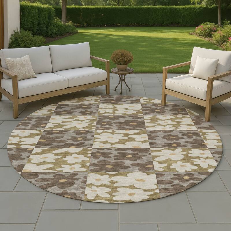 Machine Washable Indoor/ Outdoor Floral Krissy Chantille Rug - Chocolate - 8' x 8'