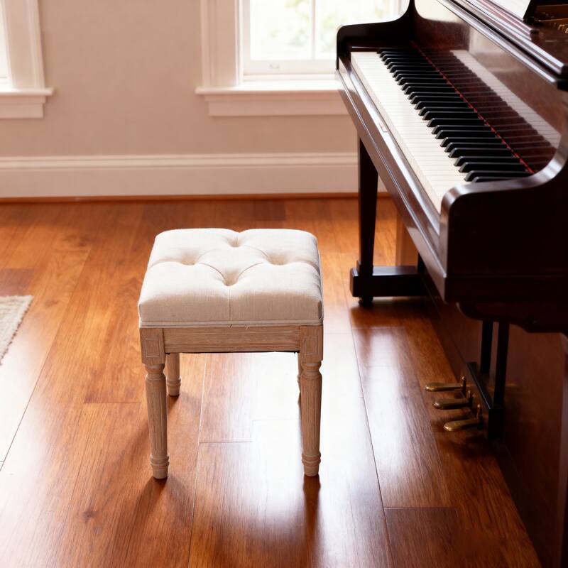 Small Padded Bench, Square Upholstered Rustic Ottoman Bench, Vanity Stools for Bedroom