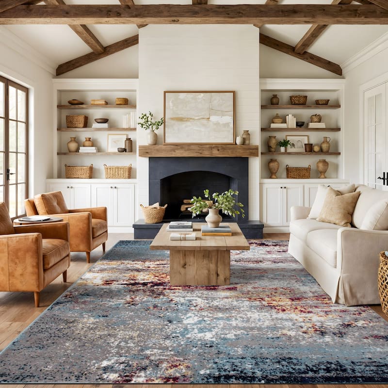 World Rug Gallery Distressed Abstract Watercolor Area Rug