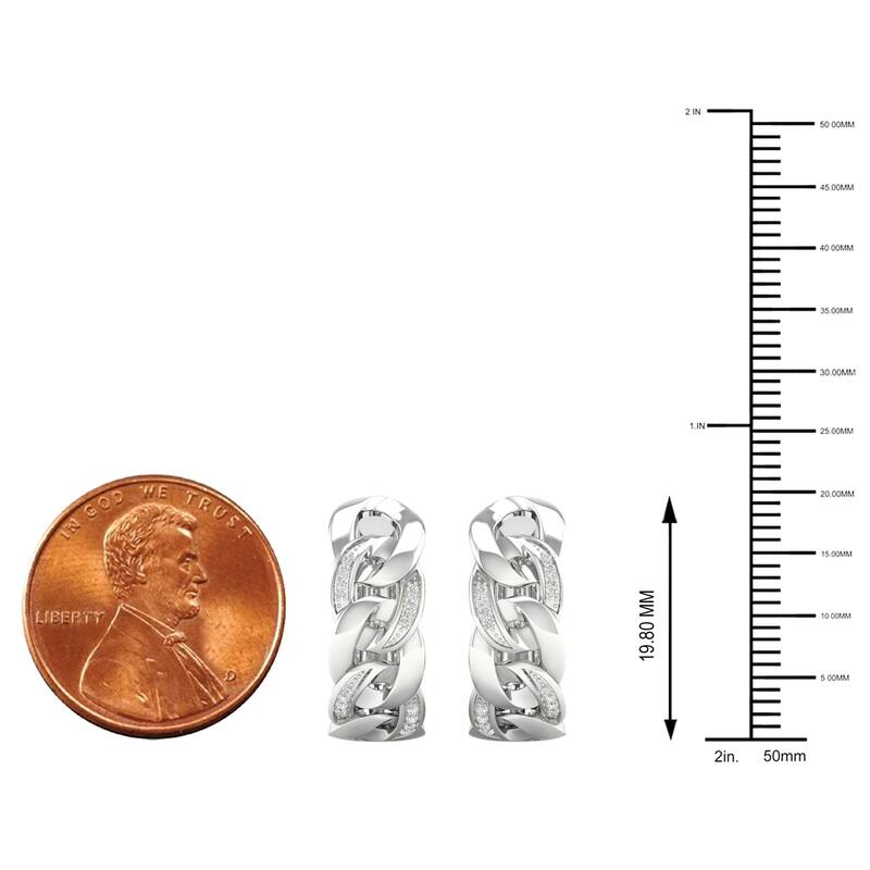 1/10ct TDW Diamond Cuban Link Hoop Earrings in 10k Gold for Women