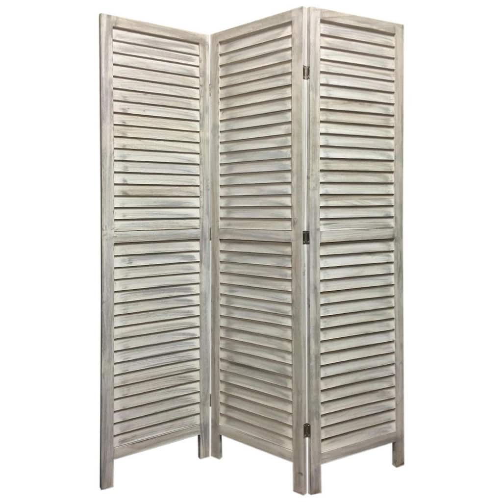 67 Inch 3 Panel Shutter Screen with Fitted Slats, Weathered White