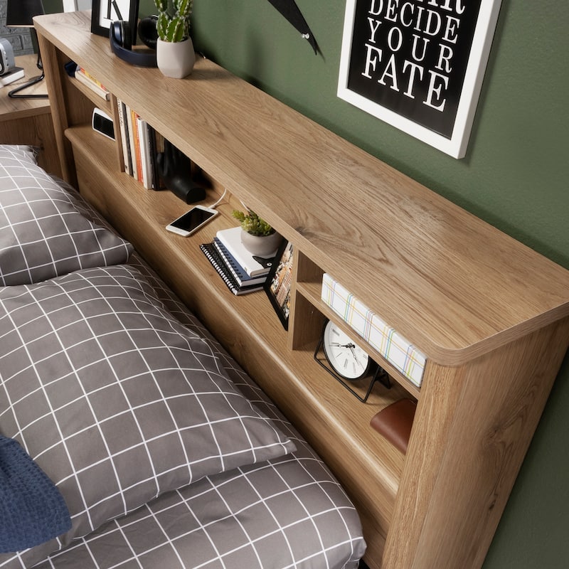 Engineered Wood Vintage Full/Queen Bookcase Headboard with Spacious Storage Cubby