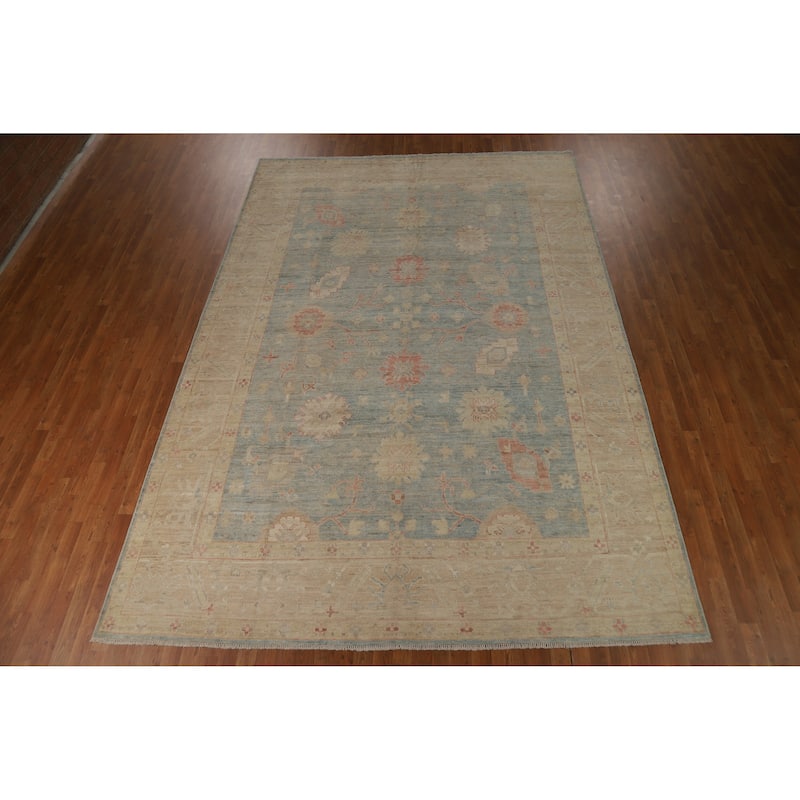 Hand Knotted Oriental 100% Wool Carpet Transitional All-Over Navy Blue & Blues Oushak Area Rug - 12' 5'' X 8' 8''