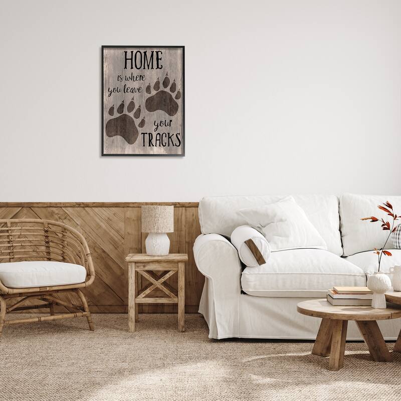 Stupell Home's Where You Leave Tracks Bear Paw Print Framed Wall Art - Black