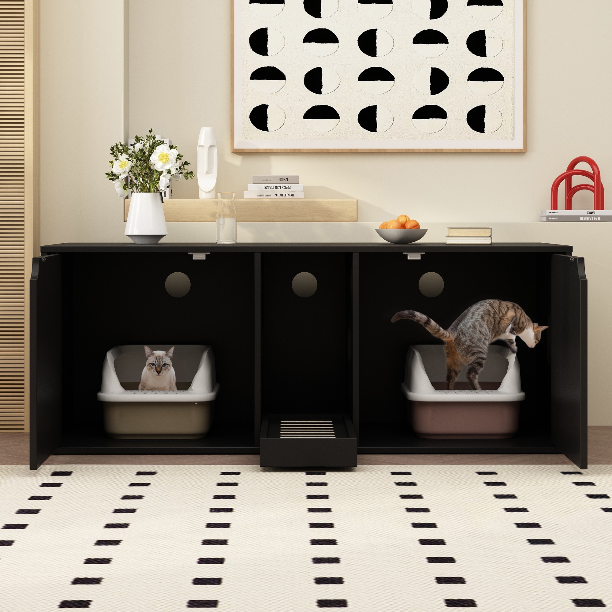 Dual Compartment Cat Litter Box Enclosure Multi Functional