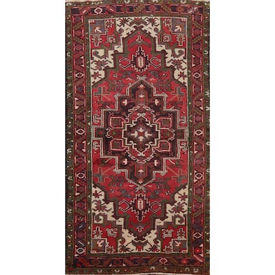 Geometric Traditional Heriz Persian Area Rug Hand-knotted Wool Carpet - 3'7" x 7'1"
