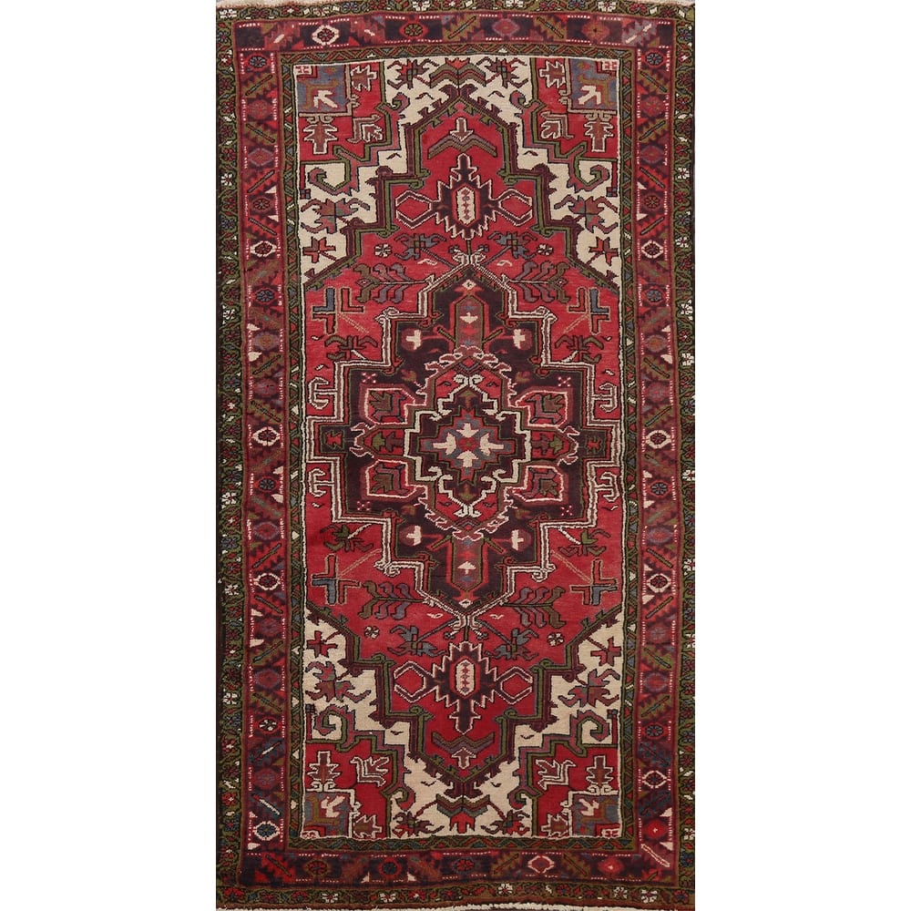 Geometric Traditional Heriz Persian Area Rug Hand-knotted Wool Carpet - 3'7" x 7'1"