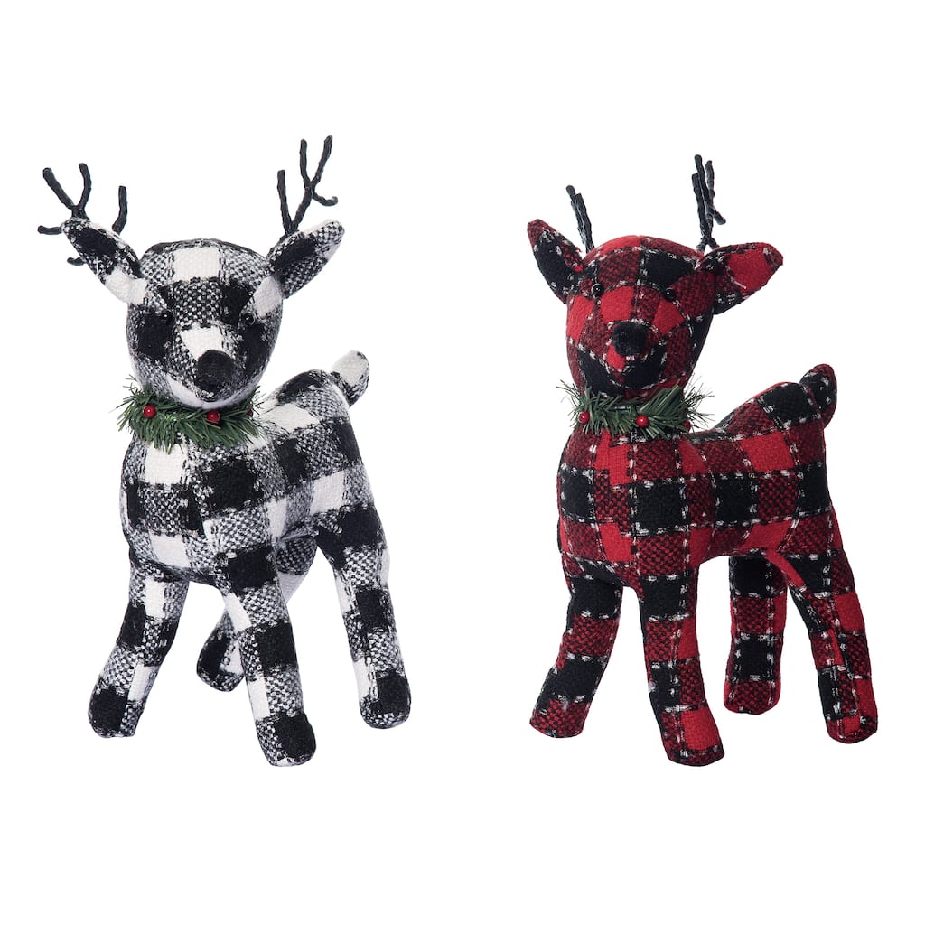 Transpac Plush Buffalo Plaid Reindeer Set of 2 Christmas Home Decorations