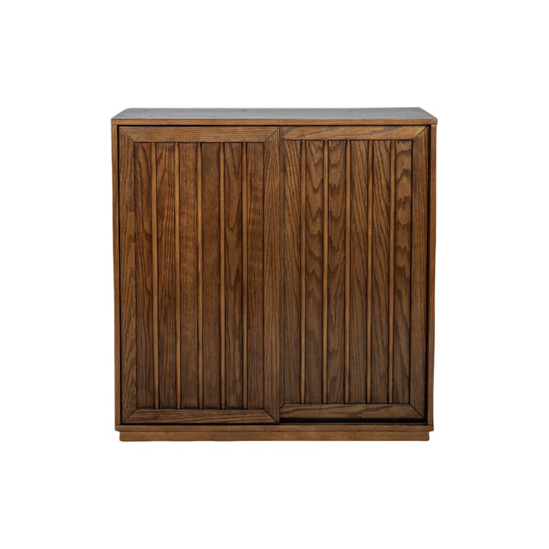 Roomfitters Mid Century Sideboard, Sliding Doors, Solid Wood Decorative Strips, Storage Cabinet, Walnut