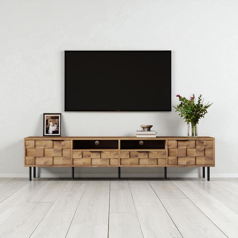 Mid Century Modern 78.7'' TV Stand for TVs up to 85", Entertainment Console with Storage, 2 Drawers & Cabinets - Natural