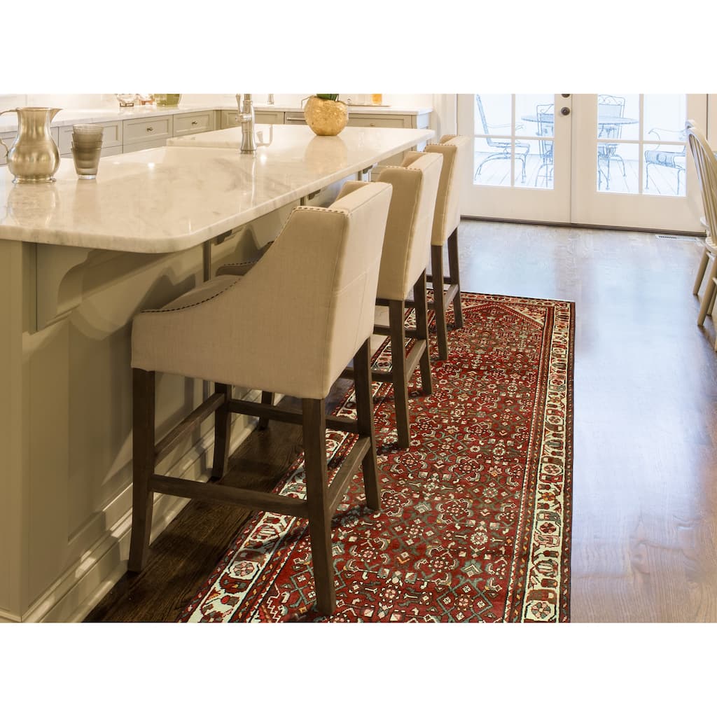 Fine Vintage Distressed Hediyeh Burgundy/Ivory Runner - 3'9" x 9'10"