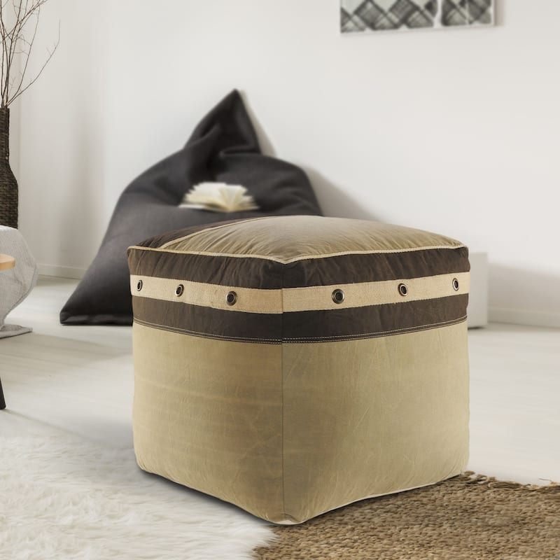 20" Gray and Brown Rustic Farmhouse Handmade Square Pouf Ottoman