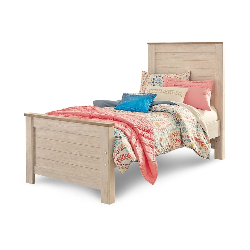 Signature Design By Ashley Willowton Vintage Casual White Wash Panel Bed - Whitewash - Width: 42.50"Depth: 81.75"Height: 53.75"