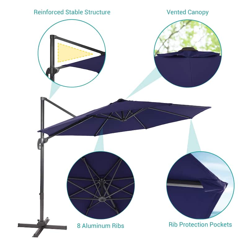 BONOSUKI 11FT Cantilever Patio Umbrella 360 Rotation Angle Adjustment