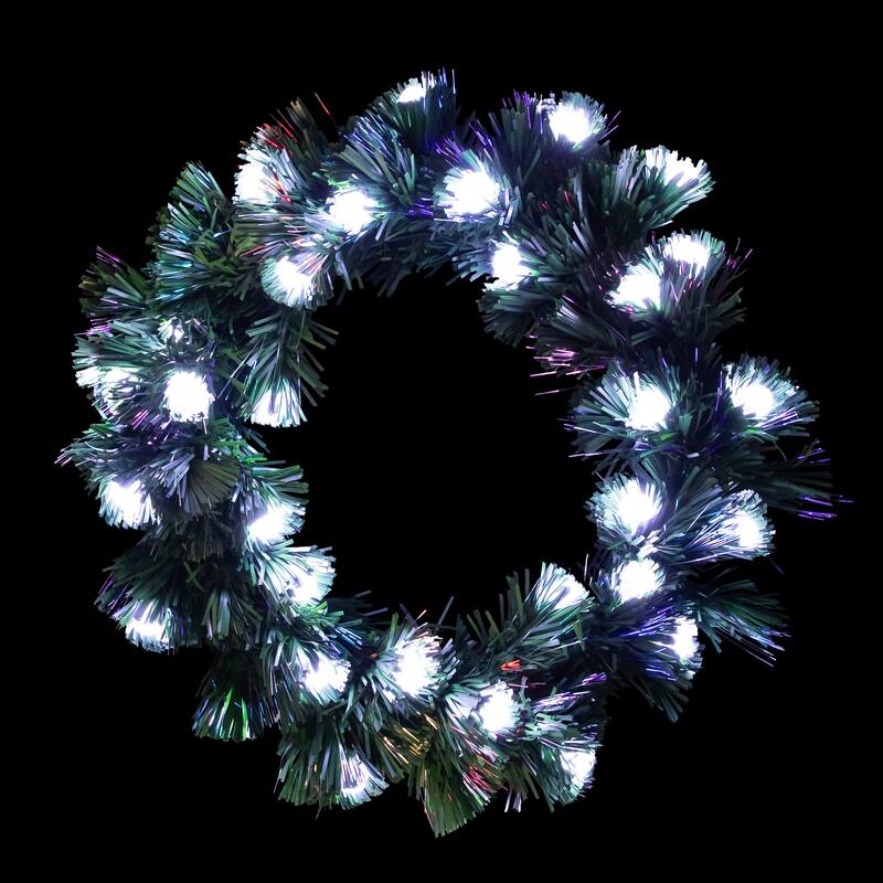 Color Changing Fiber Optic Artificial Christmas Wreath with Balls, 12"