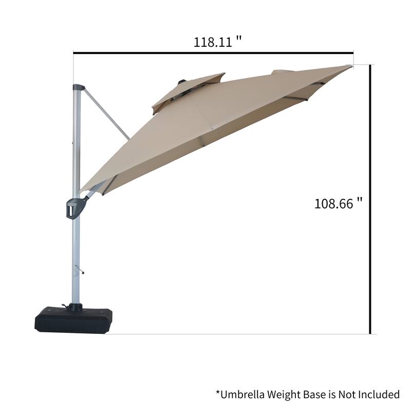 Clihome 10ft Outdoor Patio Cantilever Square Umbrella with Protective Cover