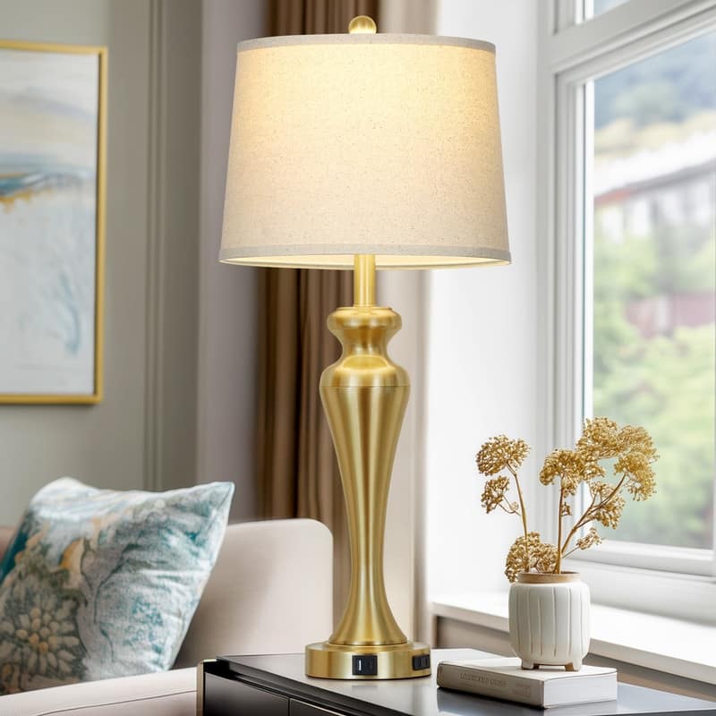 30'' Gold Elegant Table Lamp with USB-C Charging, Golden Base, Touch Dimmer(Set of 2) - 13'' x 13'' x 30''