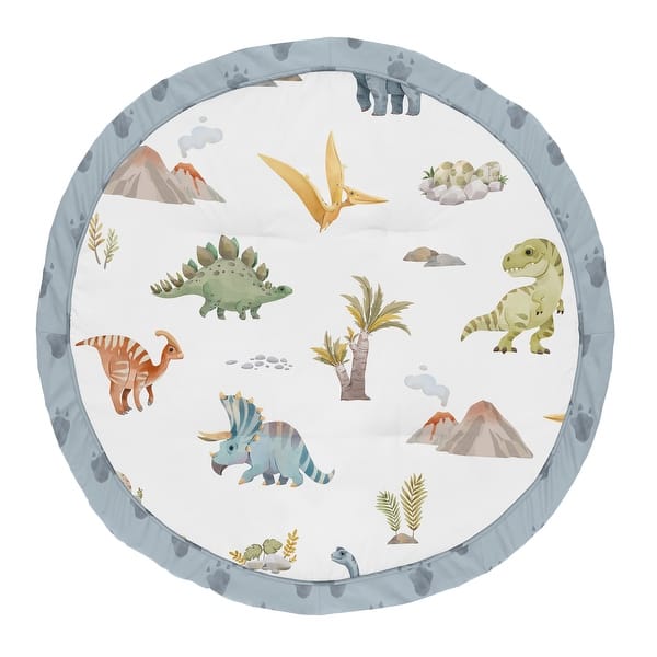 slide 2 of 4, Sweet Jojo Designs Watercolor Dinosaur Dino Boy Baby Tummy Time Playmat Green Blue White Modern Jurassic Nature Animal Footprint