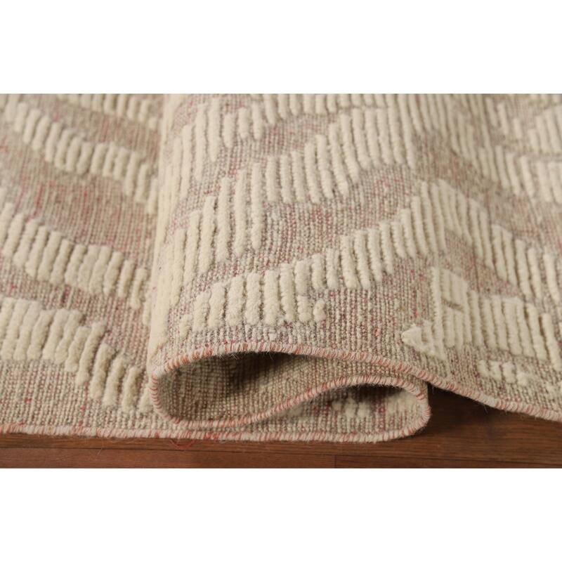 Earth Tone Abstract Moroccan Modern Area Rug Hand-Knotted Wool Carpet - 7'10" x 10'0"