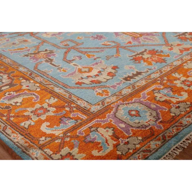 Blue Heriz Serapi Indian Area Rug Hand-Knotted Traditional Wool Carpet - 8'10" x 11'9" - 8'10" x 11'9" - Blue
