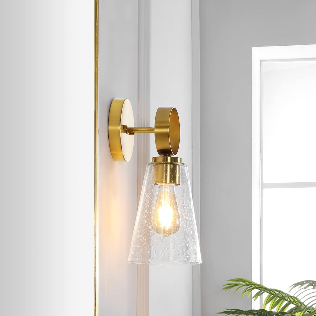 SAFAVIEH Lighting Nell 7-inch Glass Wall Sconce with Bulbs (Set of 2) - 7 In. W x 6 In. D x 13.3 In. H