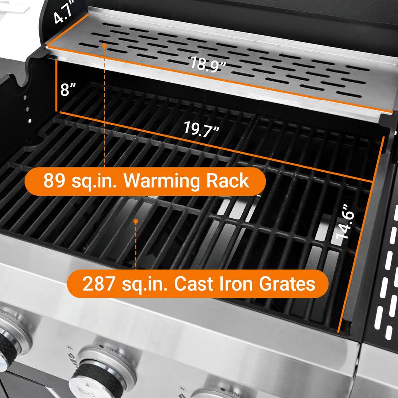 3-Burner Grill with Side Burner, 3+1 Without Cover, Built-in Thermometer