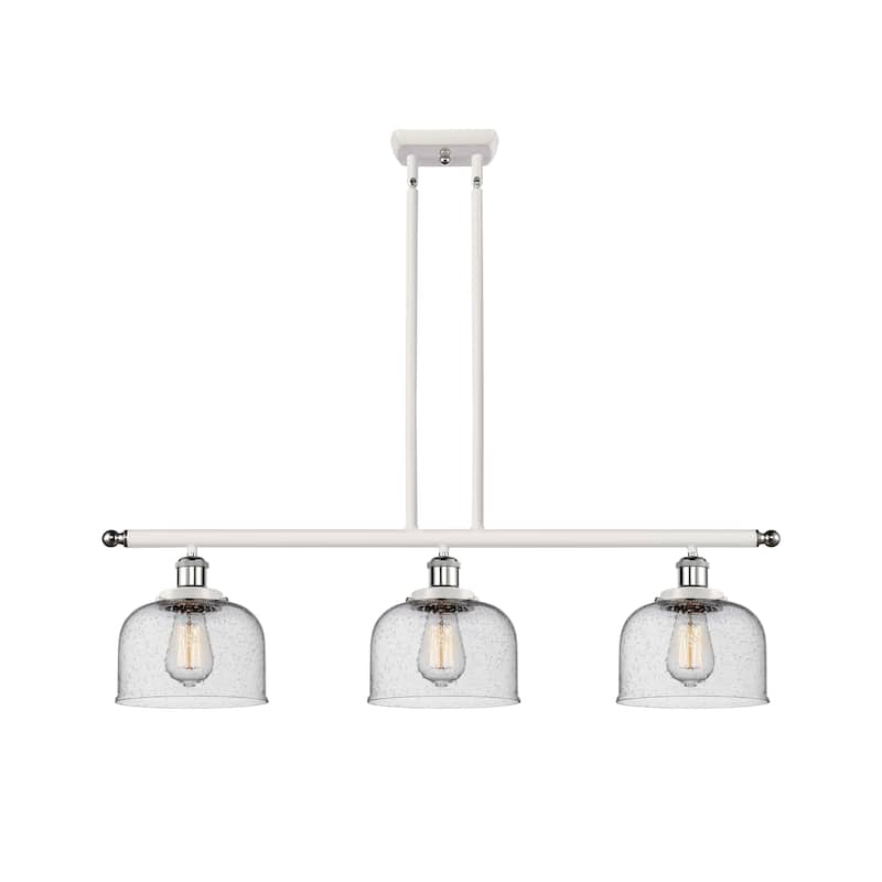 Innovations Lighting Bell - 3 Light 36" Island Light - 8" Shade - White and Polished Chrome/Seedy