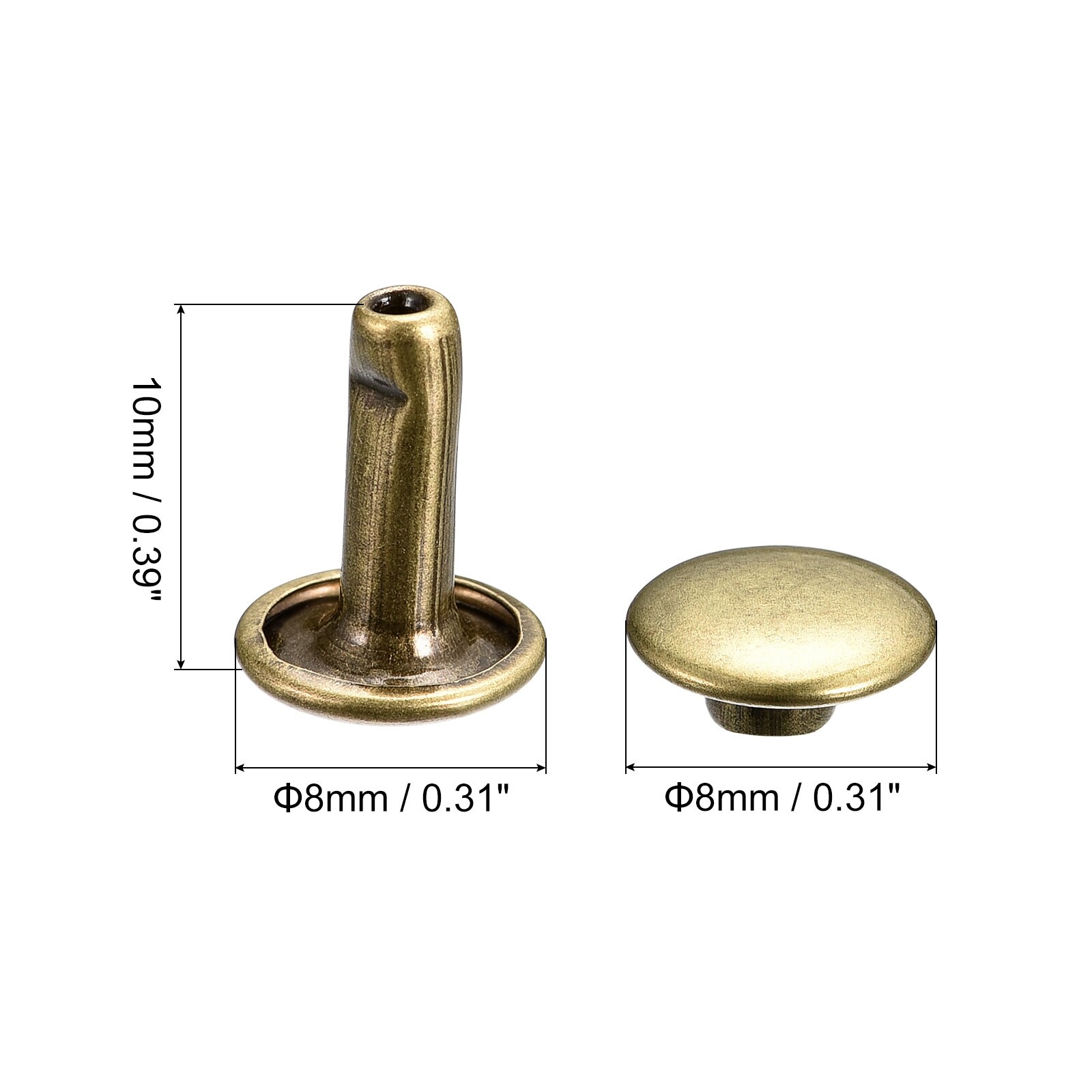 Medium Solid Brass Double Cap Rivets pkg of 50