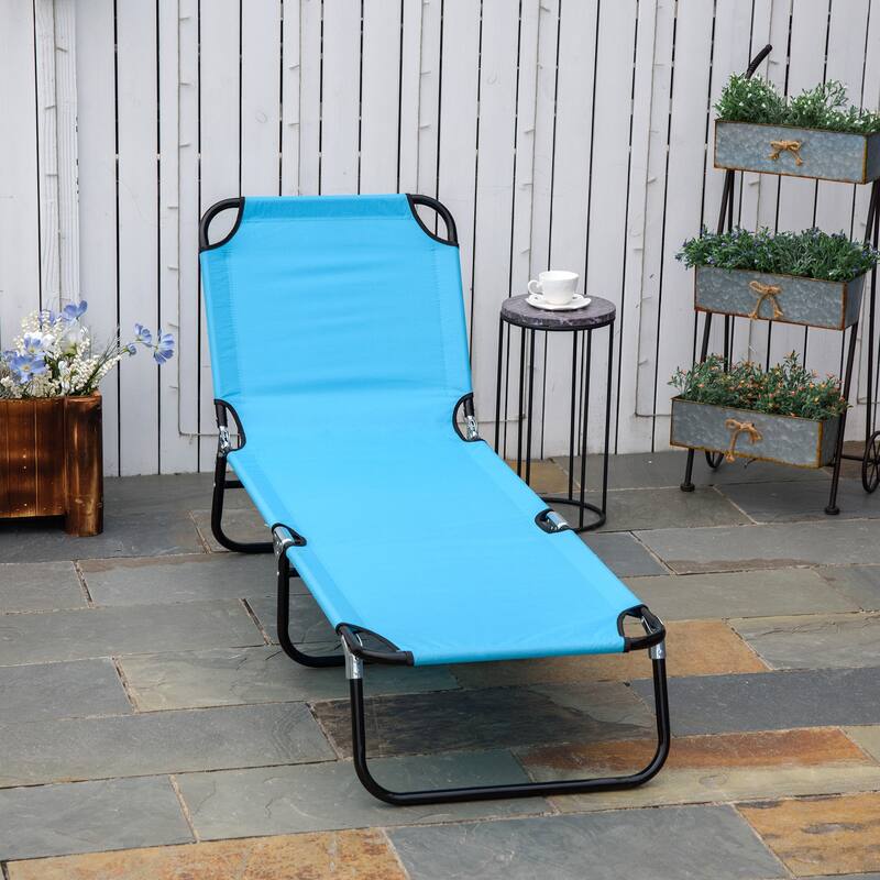 Foldable Outdoor Chaise Lounge Chair Sun Tanning Chairs with 5-Position Backrest and Steel Frame for Beach Patio Poolside