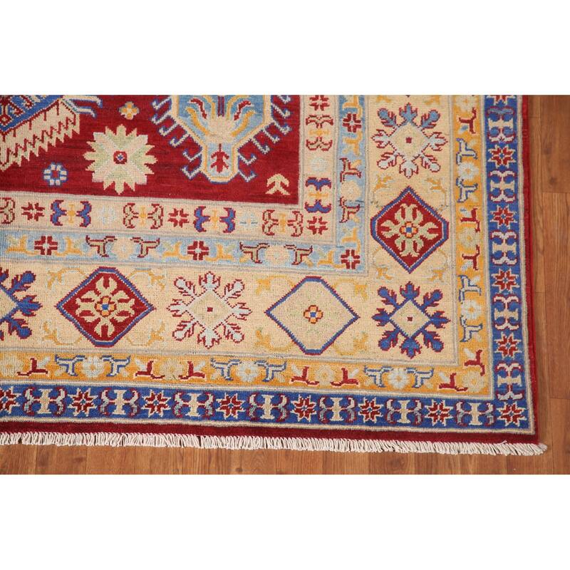 Red Kazak Living Room Area Rug Handmade Wool Carpet - 6'5" x 9'9"