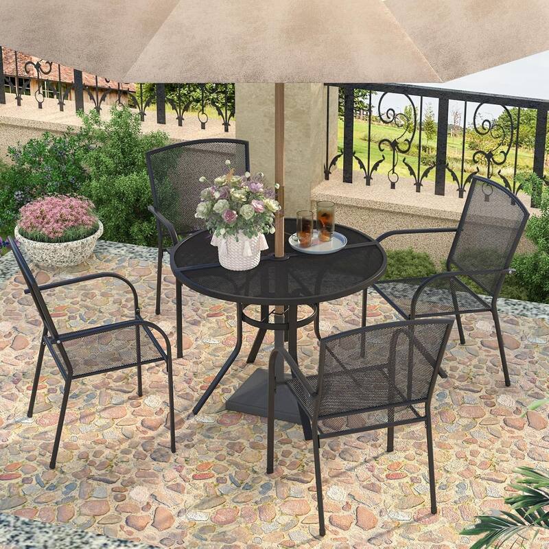 AECOJOY Metal Patio Dining Table ,Weather-Resistant Table