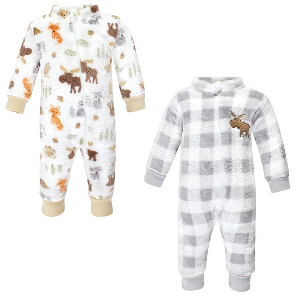 slide 1 of 1, Hudson Baby Unisex Baby Fleece Jumpsuits, Coveralls, and Playsuits, Woodland 0 - 3 Months - Beige/Grey